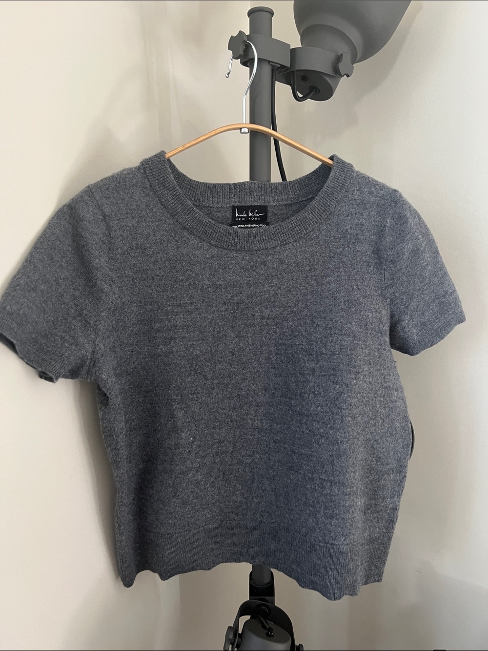 nicole miller new york Short-Sleeve Heather Charcoal Knit Tee